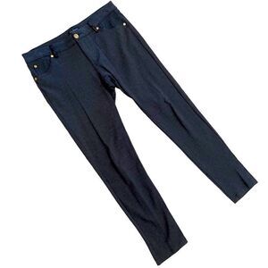 Ci Sono charcoal grey black faux leather trim Ponte knit pant back pants large